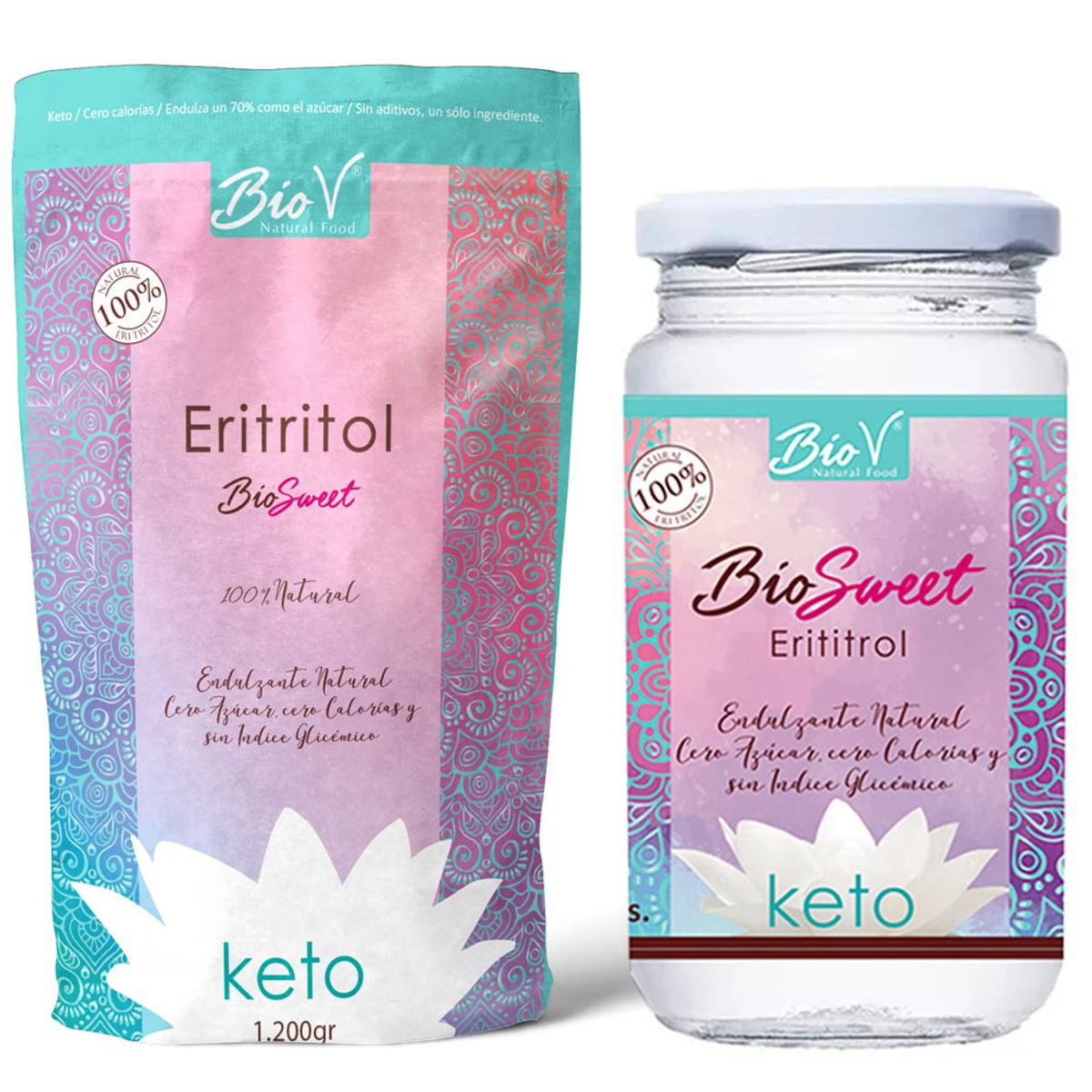 BIOV - Pack x2 Eritritol 1200gr Eritritol 600gr Sin Gluten Bio V