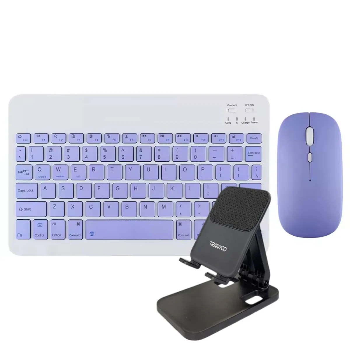 GENERICO - Kit Teclado-Mouse Inalámbrico con Soporte Tablet-Teléfono Lila
