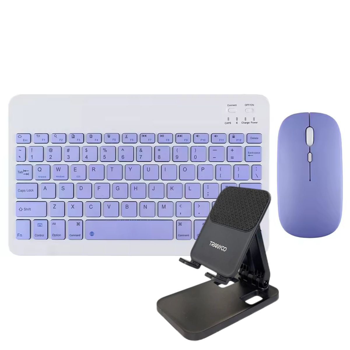 GENERICO - Kit Teclado-Mouse Inalámbrico con Soporte Tablet-Teléfono Lila