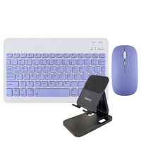 Kit Teclado-Mouse Inalámbrico con Soporte Tablet-Teléfono Lila