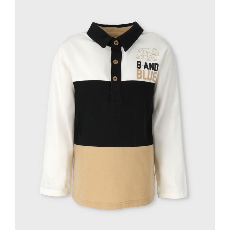 BLACK AND BLUE - Polera niño con cuello blanco Black and Blue