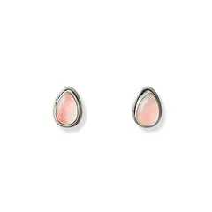 COGGIOLA - Aros Botón Gota Piedras Cuarzo Rosa Naturales Plata Fina 925