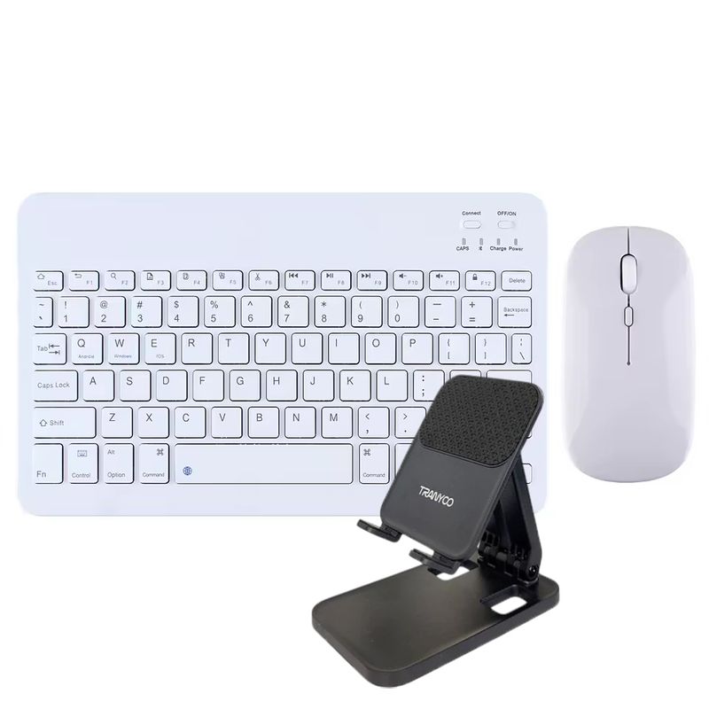 GENERICO - Kit Teclado-Mouse Inalámbrico con Soporte Tablet-Teléfono Blanco
