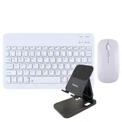 GENERICO - Kit Teclado-Mouse Inalámbrico con Soporte Tablet-Teléfono Blanco