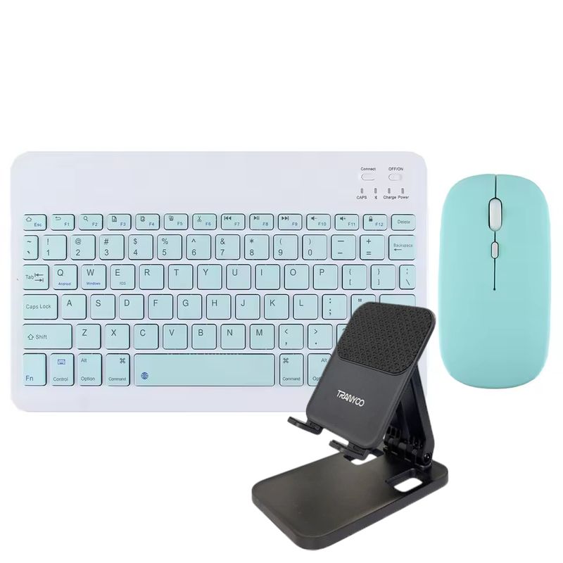 GENERICO - Kit Teclado-Mouse Inalámbrico con Soporte Tablet-Teléfono Verde Claro