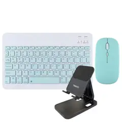 GENERICO - Kit Teclado-Mouse Inalámbrico con Soporte Tablet-Teléfono Verde Claro