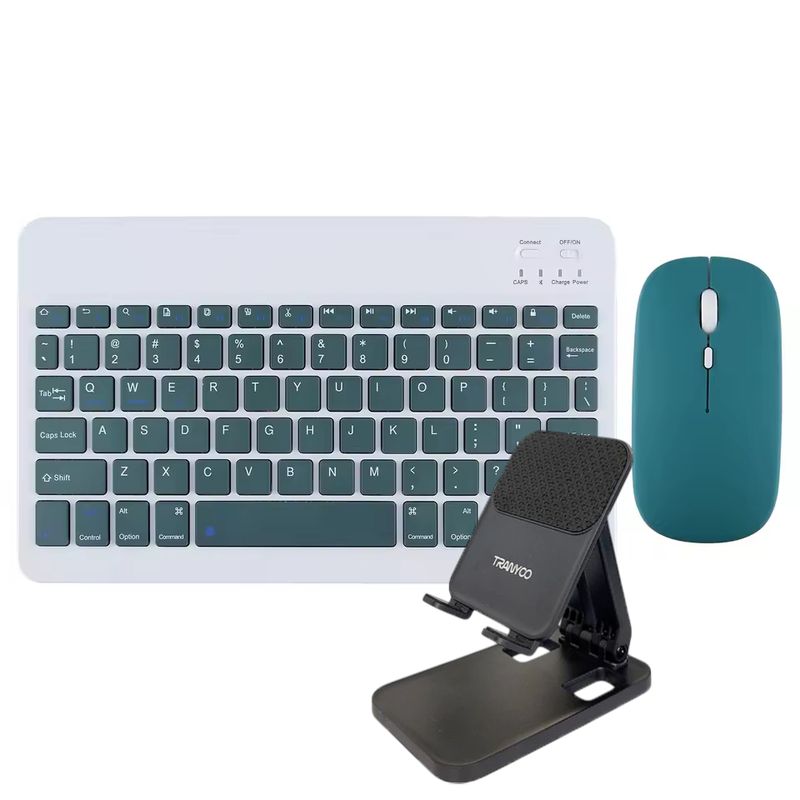 GENERICO - Kit Teclado-Mouse Inalámbrico con Soporte Tablet-Teléfono Verde