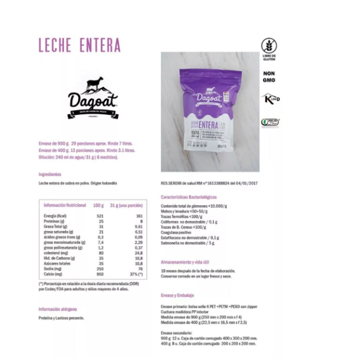 DAGOAT - Leche Entera de cabra en polvo Dagoat 900gr