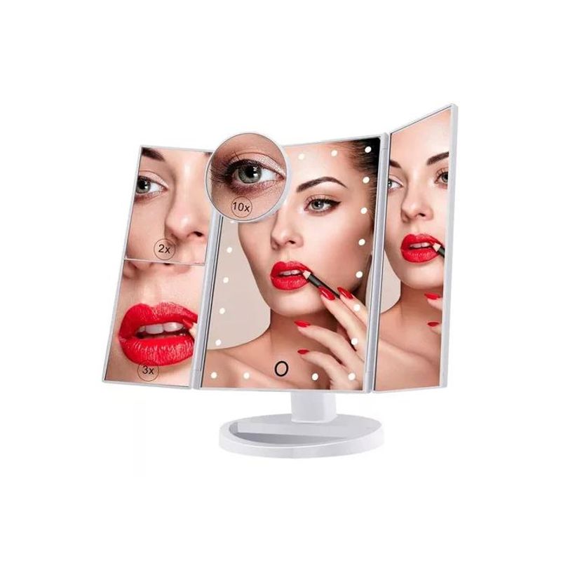 GENERICO - Espejo Maquillaje 22 Luces LED Aumento X1 X2 X3 X10 Giratorio Blanco