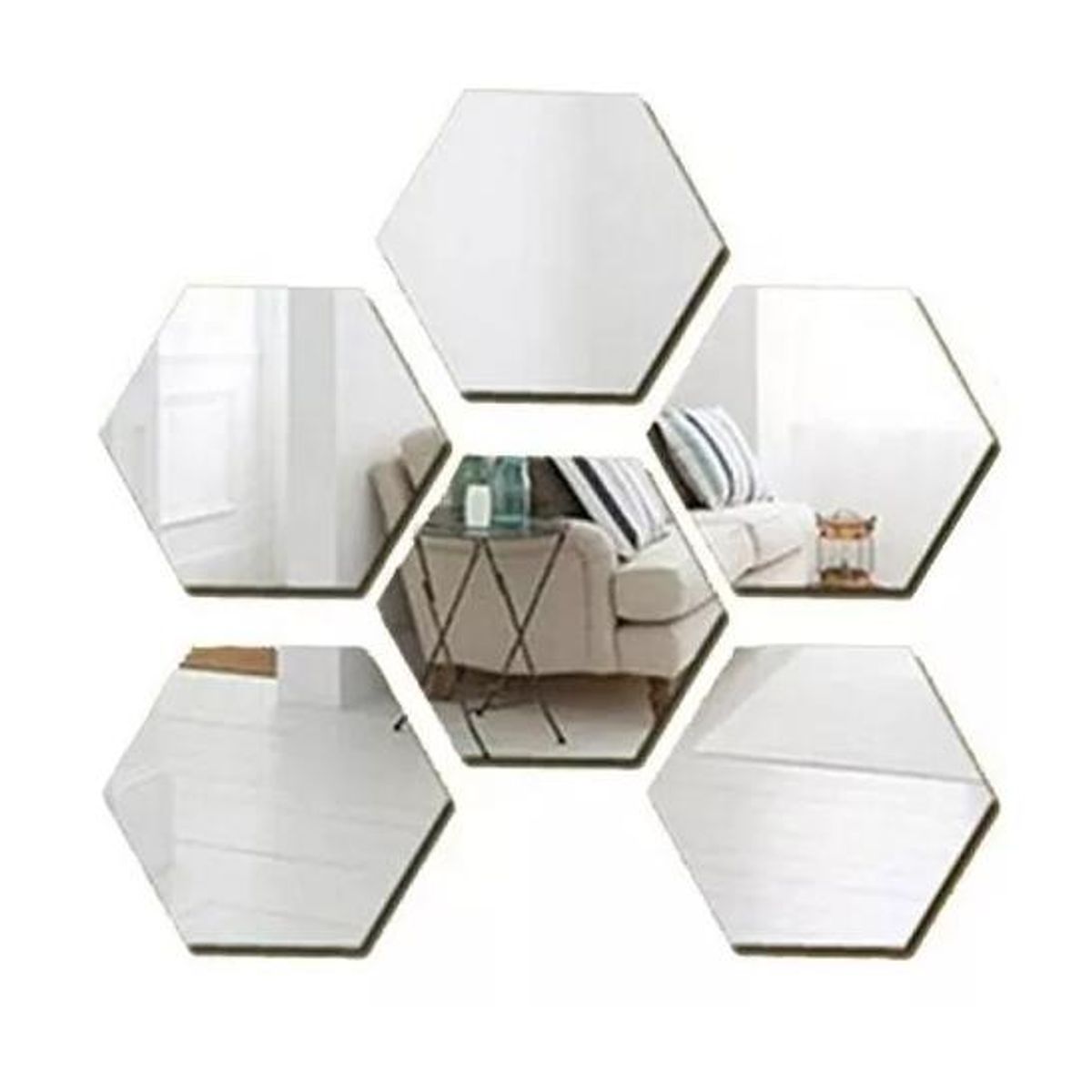 GENERICO - Set Espejos Decorativos Vinilo-Acrílico Adhesivos Hexagonales