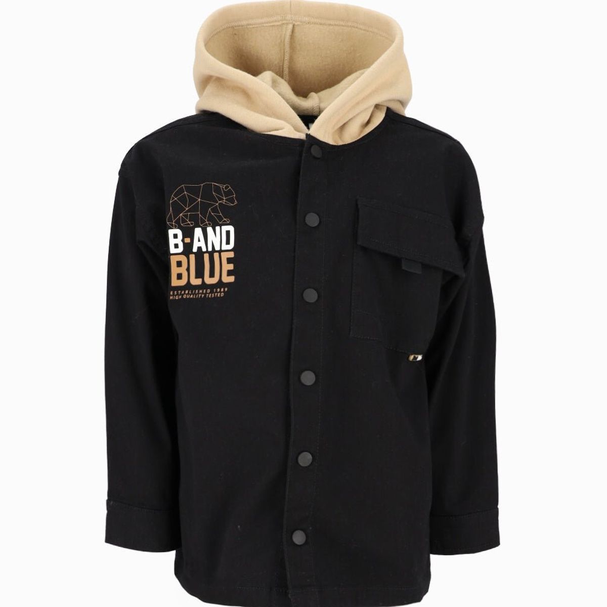 BLACK AND BLUE - Camisa niño con gorro negro Black and Blue