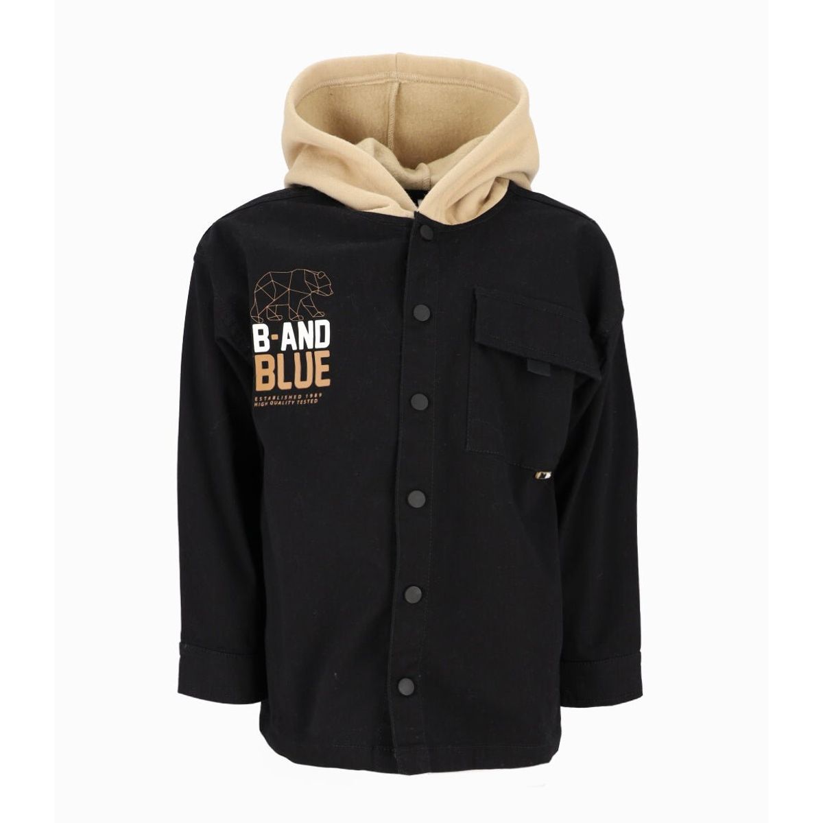BLACK AND BLUE - Camisa niño con gorro negro Black and Blue