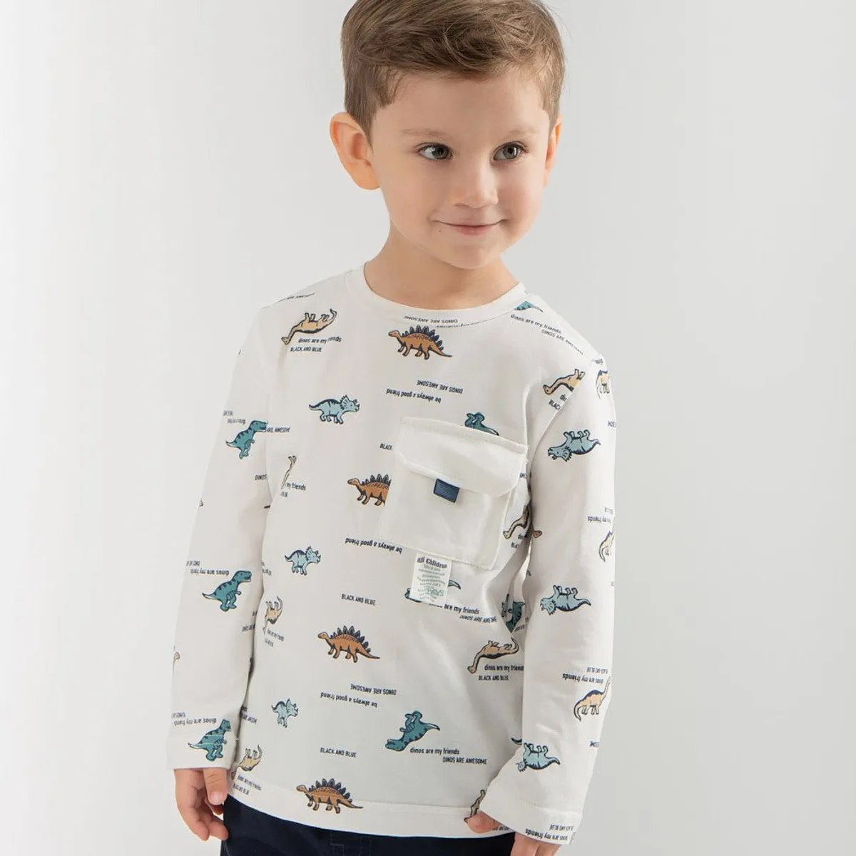 BLACK AND BLUE - Polera bebés con dinosaurios blanco Black and Blue