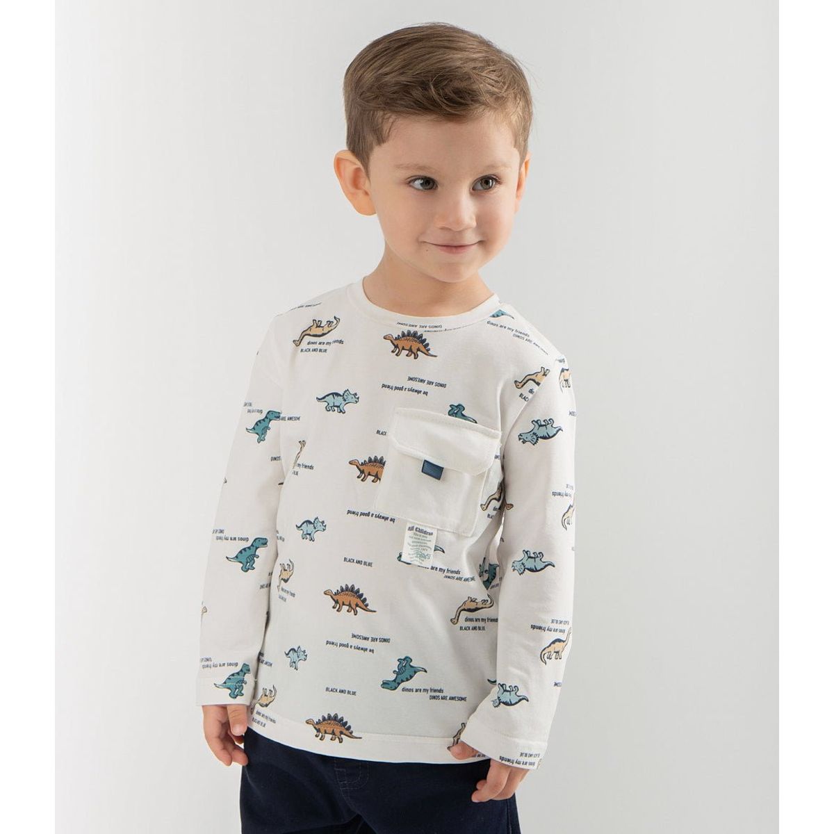 BLACK AND BLUE - Polera bebés con dinosaurios blanco Black and Blue