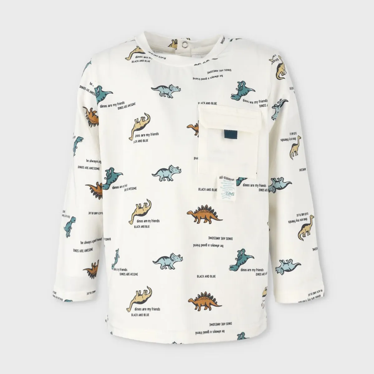 BLACK AND BLUE - Polera bebés con dinosaurios blanco Black and Blue