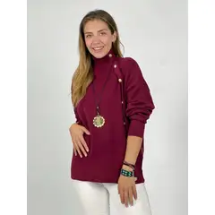 ENIGMATICA BOUTIQUE - Sweater Lana Botones Dorados Gris
