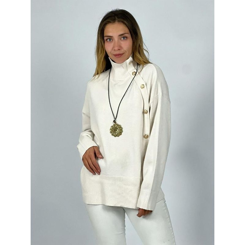 ENIGMATICA BOUTIQUE - Sweater Lana Botones Dorados Gris
