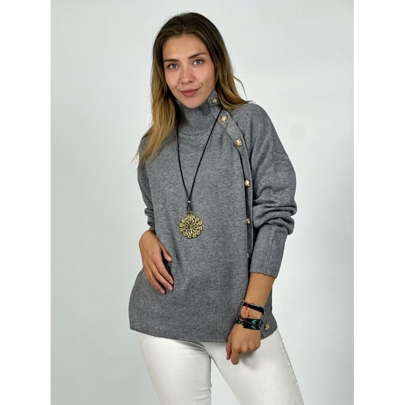 ENIGMATICA BOUTIQUE - Sweater Lana Botones Dorados Gris