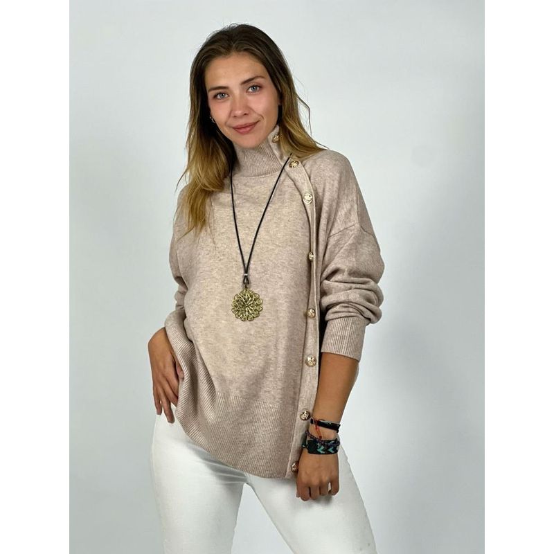 ENIGMATICA BOUTIQUE - Sweater Lana Botones Dorados Gris