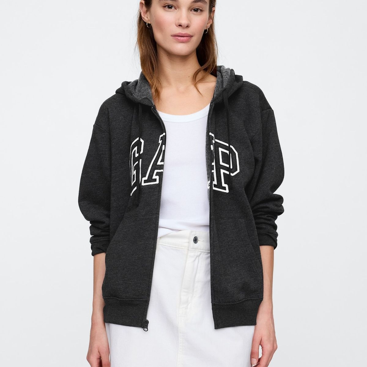 GAP - Polerón Mujer Logo Con Cierre Gris GAP