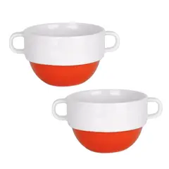 GENERICO - Set de 2 Bowls de Cerámica con Asas para Sopa 600 ml - Color Naranja