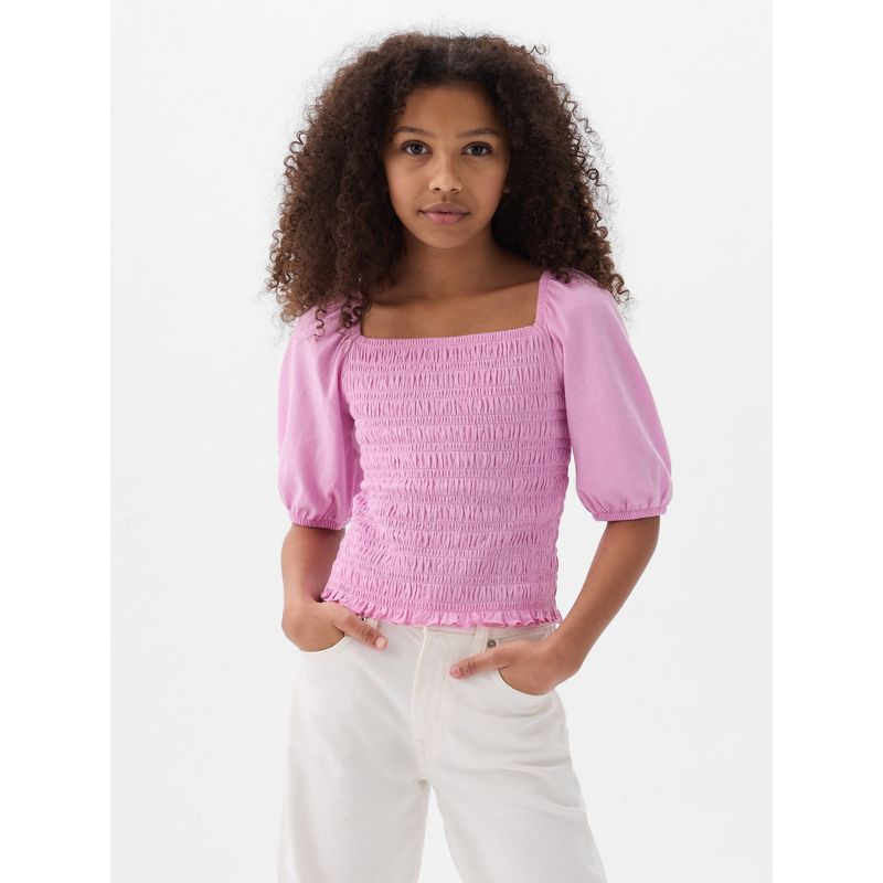 GAP - Polera Niña Panal de Aveja Manga Globo Rosada GAP