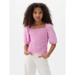 GAP - Polera Niña Panal de Aveja Manga Globo Rosada
