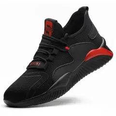 TIOZONEY - Zapatos De Seguridad Transpirables A Prueba De Golpes - Negro y Rojo