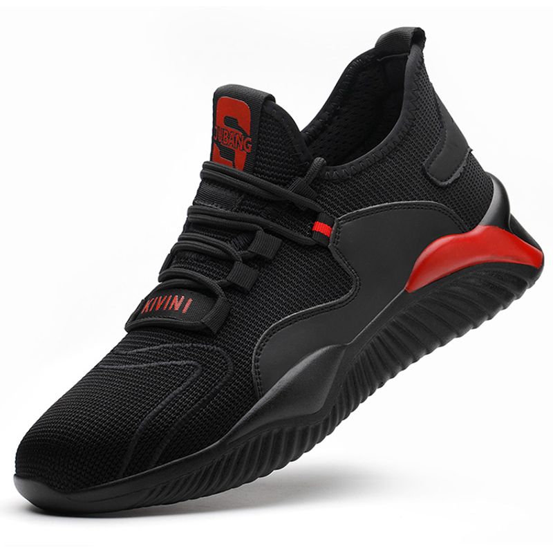 TIOZONEY - Zapatos De Seguridad Transpirables A Prueba De Golpes - Negro y Rojo.