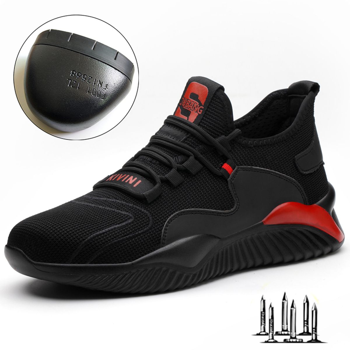 TIOZONEY - Zapatos De Seguridad Transpirables A Prueba De Golpes - Negro y Rojo
