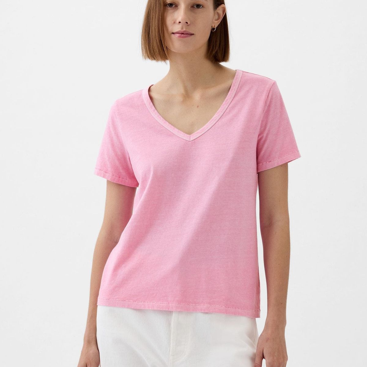 GAP - Polera Mujer Cuello V Rosado GAP