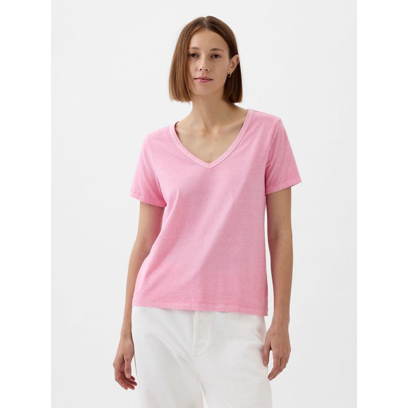 GAP - Polera Mujer Cuello V Rosado GAP