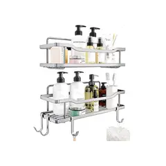 GENERICO - Organizador de ducha repisa baño adhesivo set 2 inoxidable blanco
