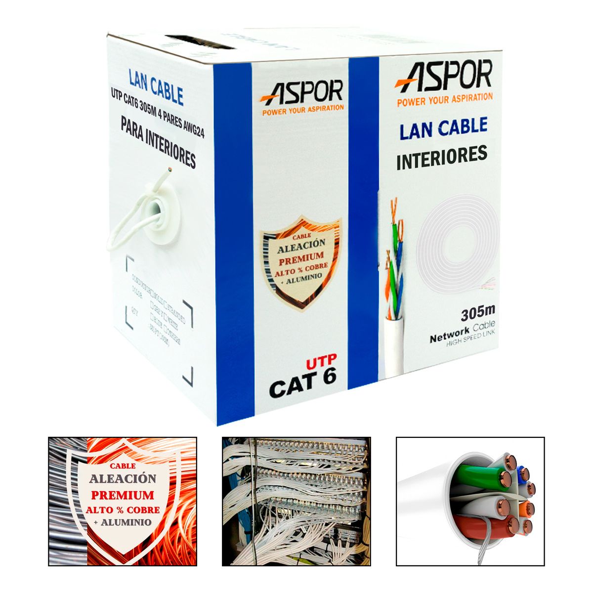 GENERICO - Bobina Cable Red Utp Cat6a 24awg 305m Para Interior RJ45