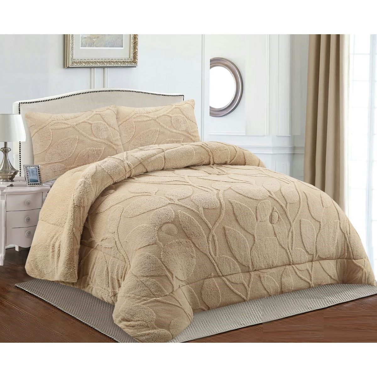 GENERICO - PLUMON KING TEXRUTIZADO RELIEVE DE HOJAS BEIGE CON CHIPORRO TF