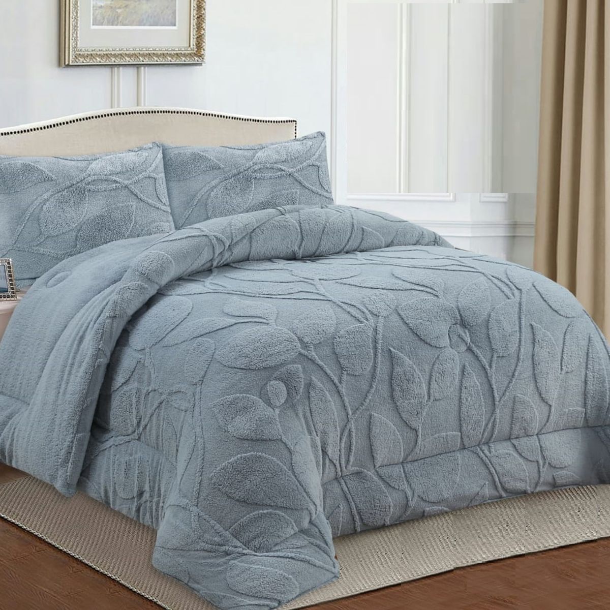 GENERICO - PLUMON 2 PLAZA TEXTURIZADO RELIEVE DE HOJAS GRIS CON CHIPORRO TF