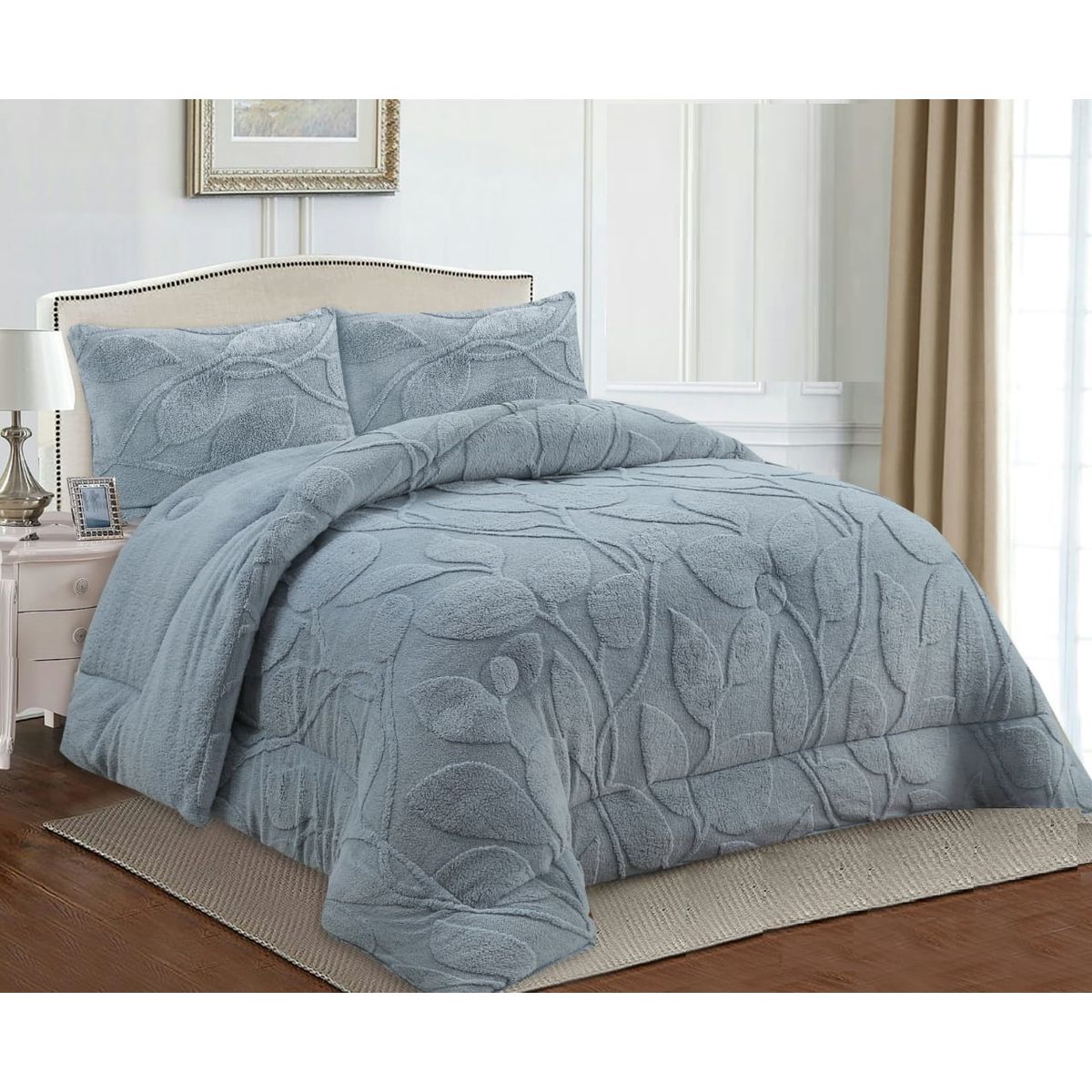 GENERICO - PLUMON 2 PLAZA TEXTURIZADO RELIEVE DE HOJAS GRIS CON CHIPORRO TF