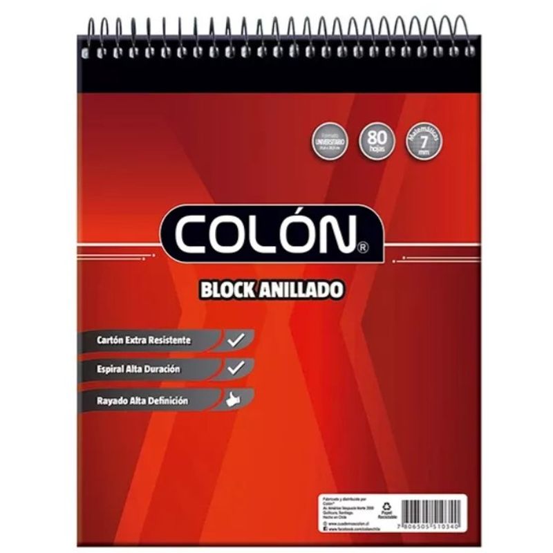 COLON - BLOCK ANILLADO UNIVERSITARIO CON ESPIRAL 7 MM 80 HJS
