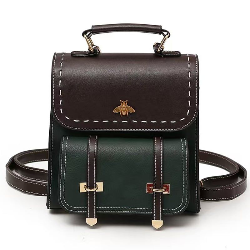 BRO TOUMI - Mochila Bee-GOCI Vintage de cuero para mujer-Negro