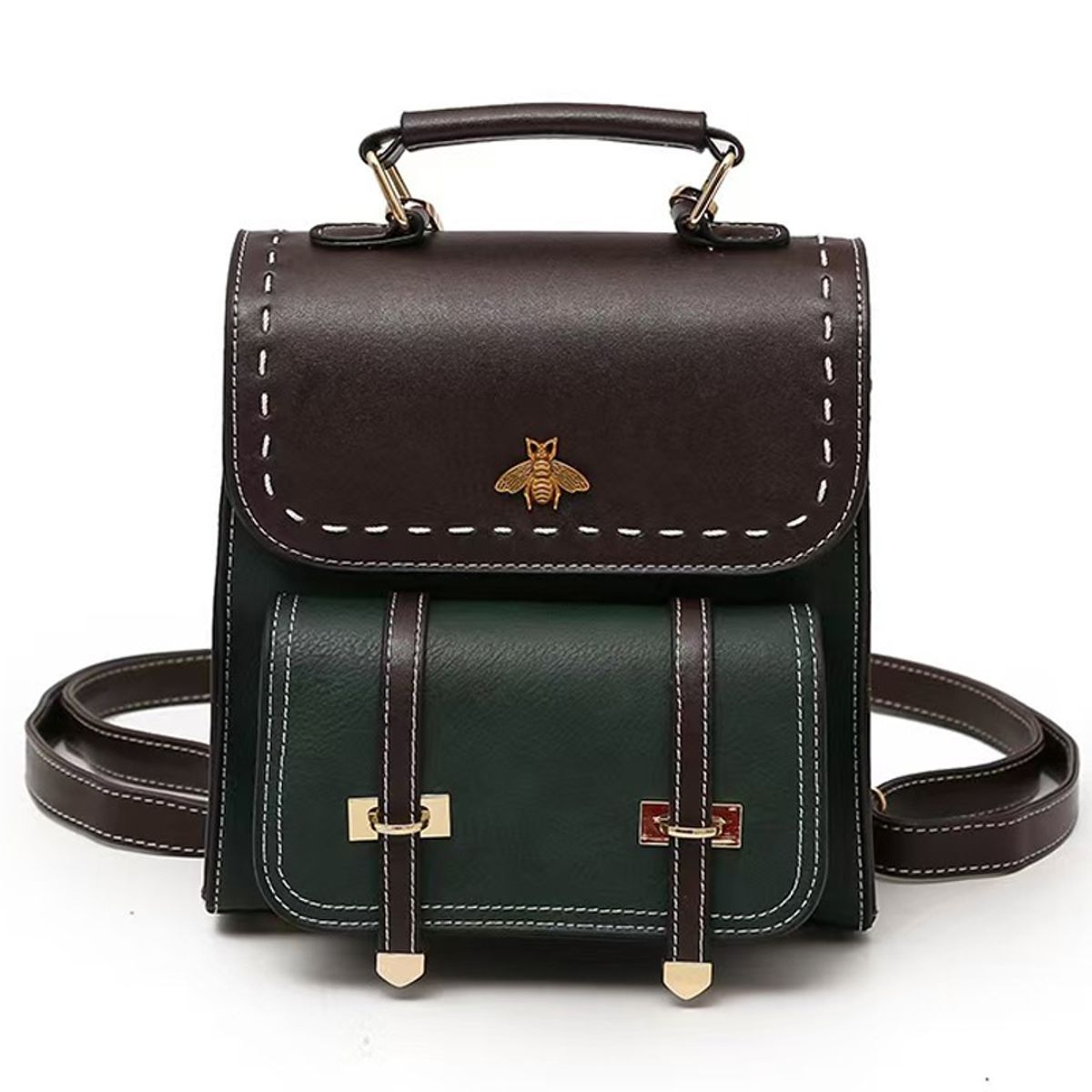 BRO TOUMI - Mochila Bee-GOCI Vintage de cuero para mujer-Negro