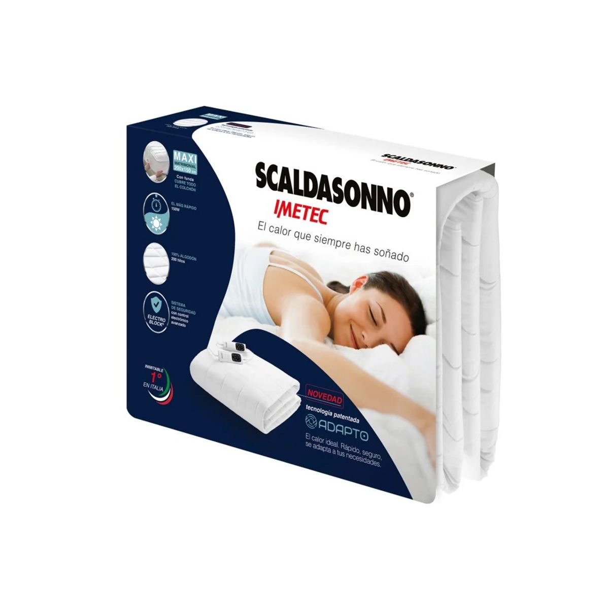 IMETEC - Cobertor Térmico Eléctrico Matrimonial Maxi Algodón 200x150cm