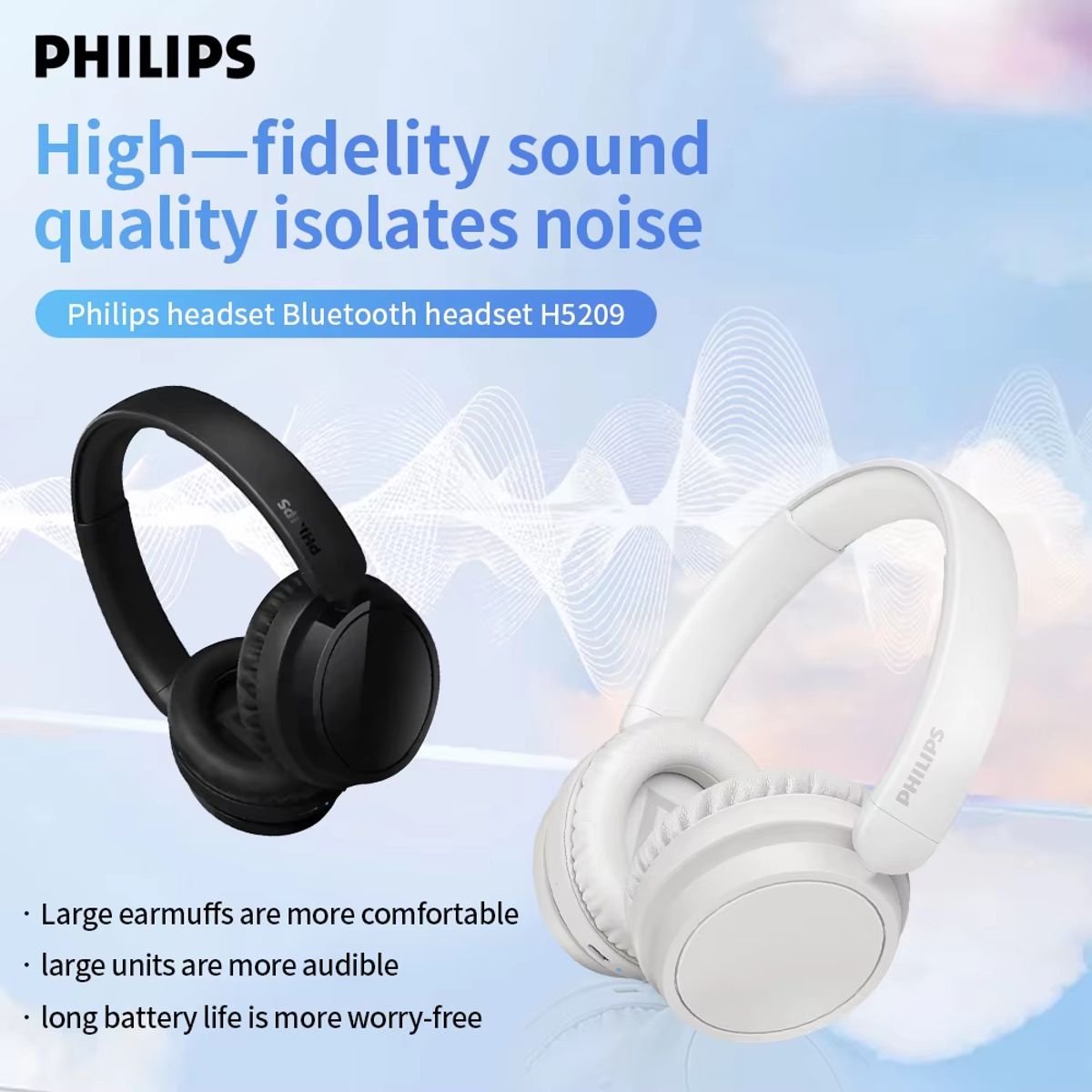 PHILIPS - Audifonos Bluetooth Philips TAH5209 Wireless Pure Bass - Blanco