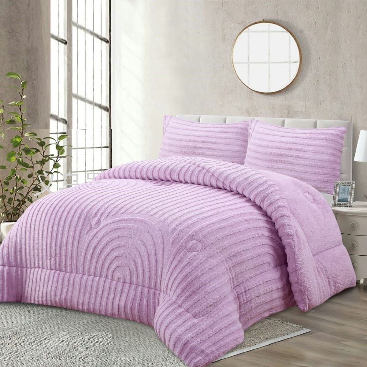 GENERICO - PLUMON 2 PLAZA TEXTURIZADO RELIEVE LINEAS LILA CON CHIPORRO TF