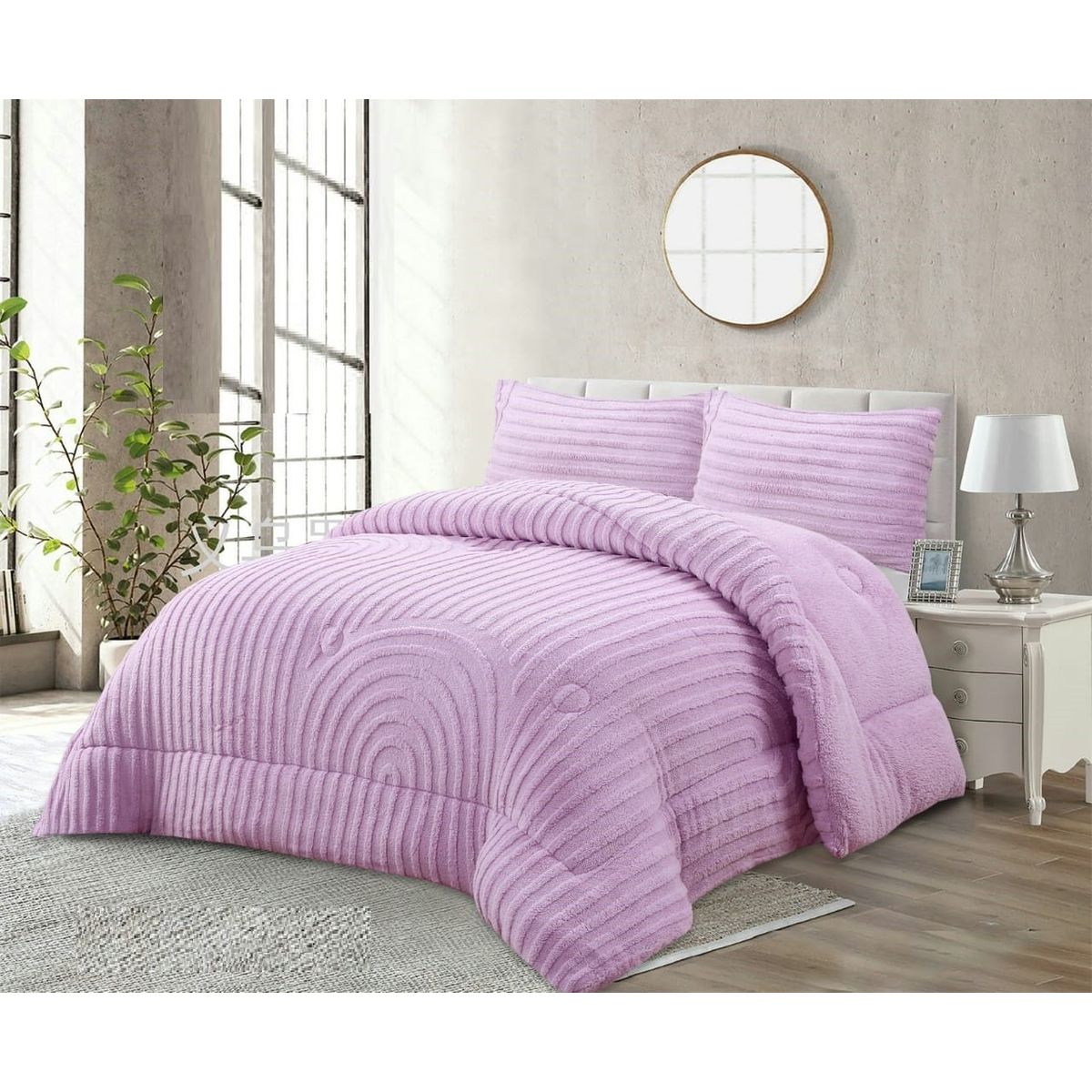 GENERICO - PLUMON 2 PLAZA TEXTURIZADO RELIEVE LINEAS LILA CON CHIPORRO TF