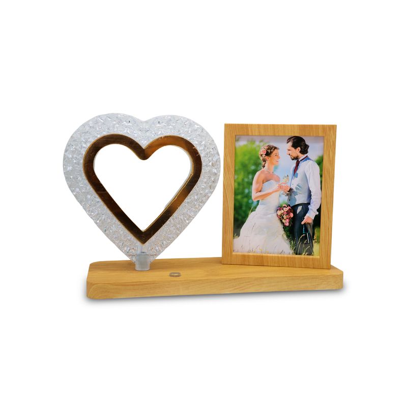 JTF - Portarretrato con Base de Madera y Decoración de Corazón LED