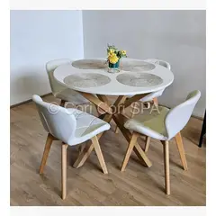 CORI CORI - Juego Comedor Warwick Blanca 120cm + 4 Sillas Mariposa Wood Blanca