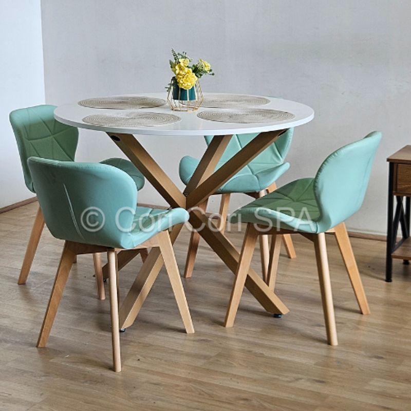CORI CORI - Juego Comedor Warwick Blanca 120cm + 4 Sillas Mariposa Wood Menta