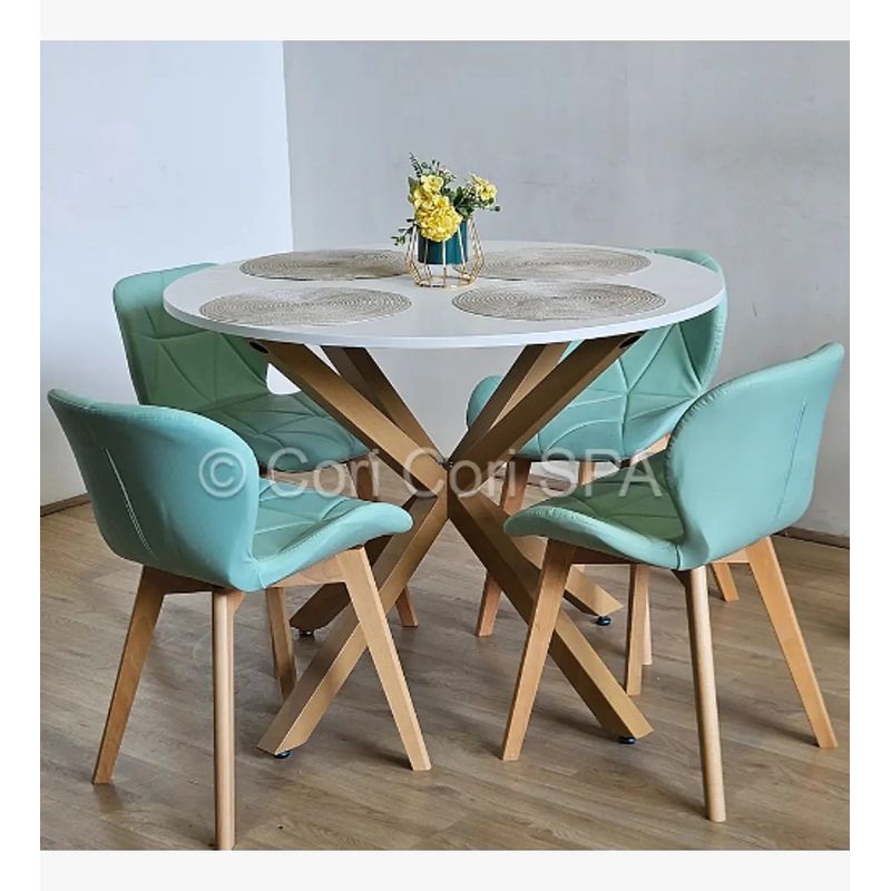 CORI CORI - Juego de Comedor Warwick Blanca 100cm + 4 Sillas Mariposa Wood Menta