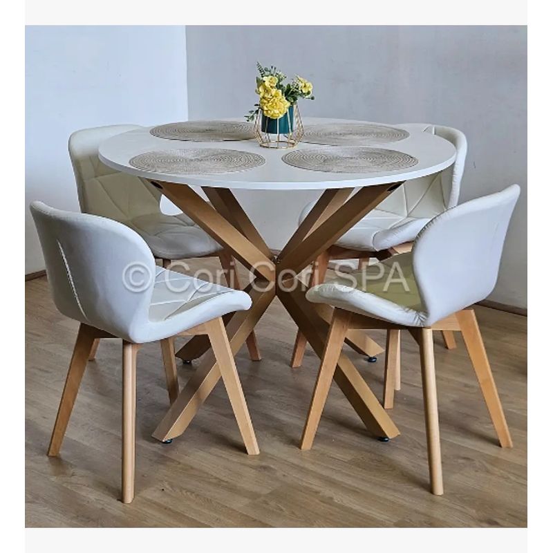 CORI CORI - Juego de Comedor Warwick Blanca 100cm + 4 Sillas Mariposa Wood Blanca