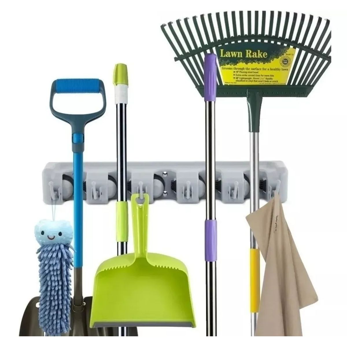 MOVI - Organizador de Escobas de Pared 5 Soportes + 6 Ganchos